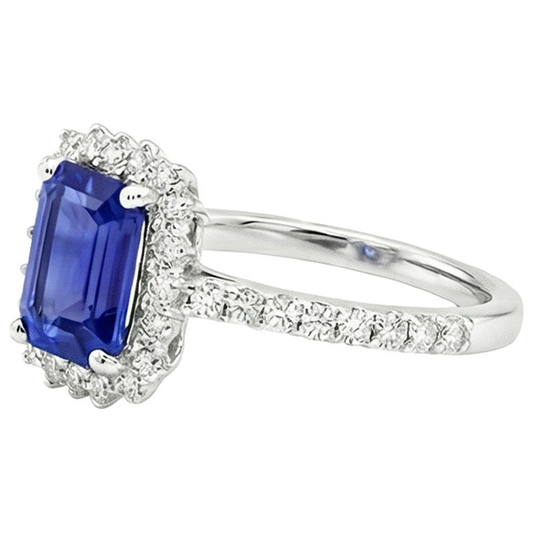 Halo Ring Star Style Ceylon Sapphire & Natural Earth Mined Diamond 4.50 Carats