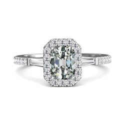 Halo Ring Tapered Baguette & Oval Old Mine Cut Genuine Diamond 5 Carats