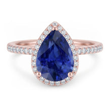 Halo Ring Teardrop Style Ceylon Sapphire & Natural Earth Mined DIAMOND ( NOT LAB GROWN )s 3.75 Carats