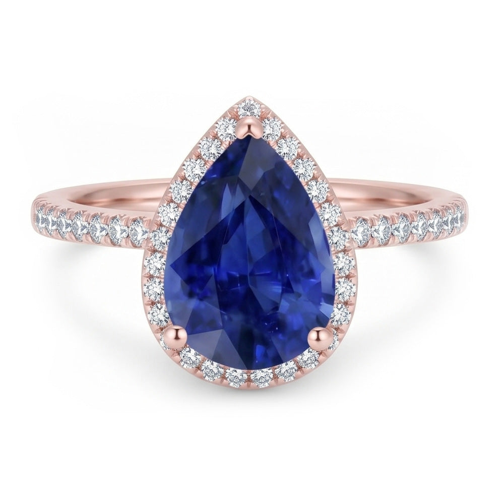 Halo Ring Teardrop Style Ceylon Sapphire & Natural Earth Mined DIAMOND ( NOT LAB GROWN )s 3.75 Carats