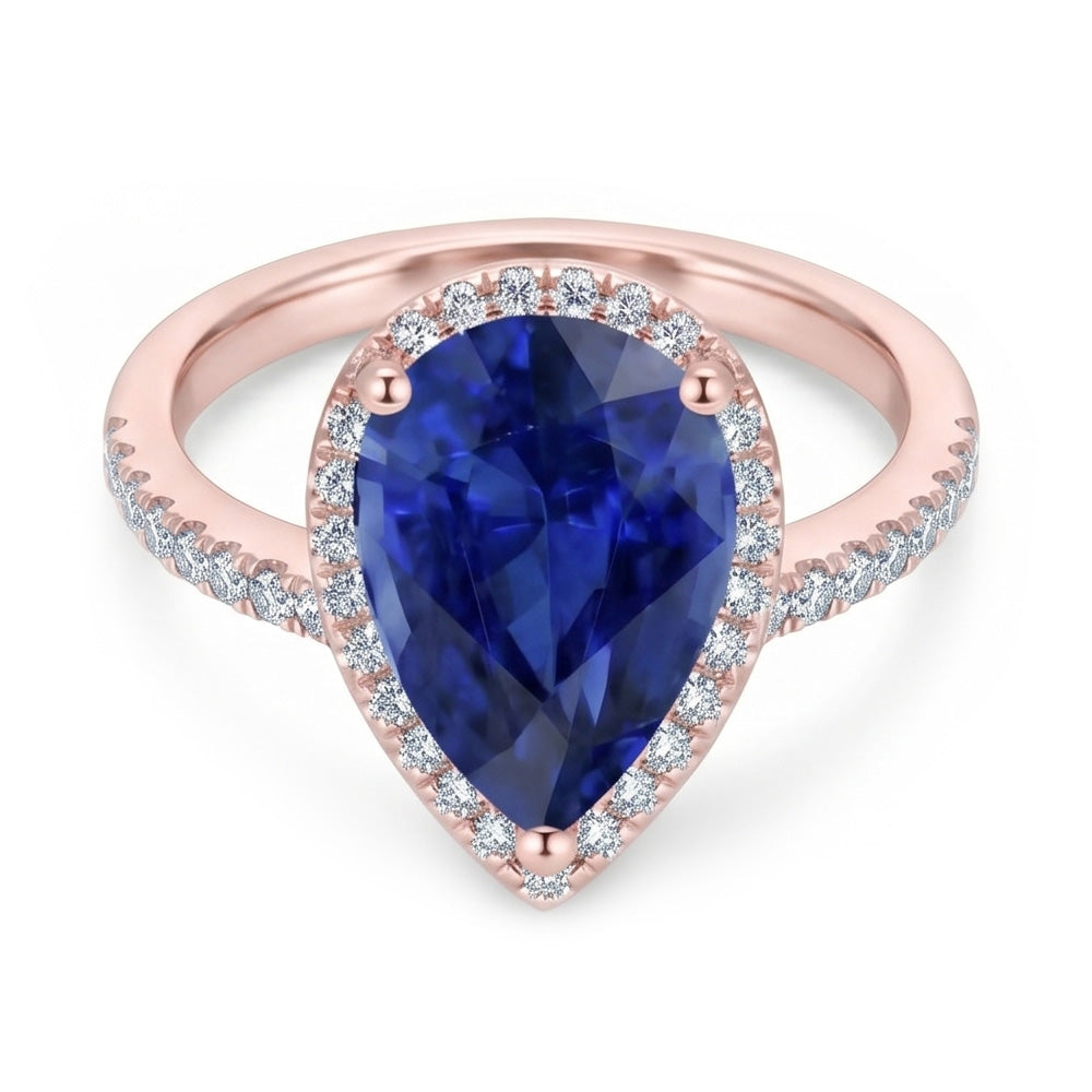 Halo Ring Teardrop Style Ceylon Sapphire & Natural Earth Mined DIAMOND ( NOT LAB GROWN )s 3.75 Carats