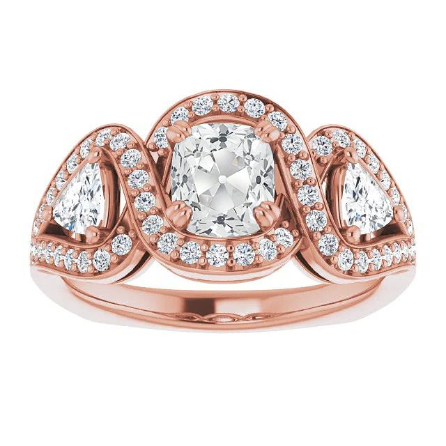 Halo Ring Trillion & Cushion Old Cut Real Diamond Twisted Style 8.25 Carats