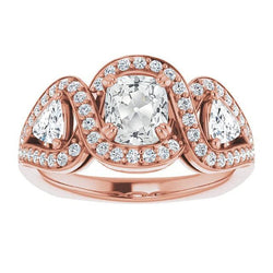 Halo Ring Trillion & Cushion Old Cut Real Diamond Twisted Style 8.25 Carats