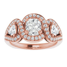 Halo Ring Trillion & Cushion Old Cut Real Diamond Twisted Style 8.25 Carats