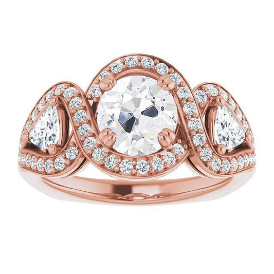 Halo Ring Trillion & Round Old Cut Natural Diamonds Twisted Style 8 Carats