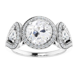 Halo Ring Trillion & Round Old Miner Natural  Diamonds Prong Set 7.75 Carats