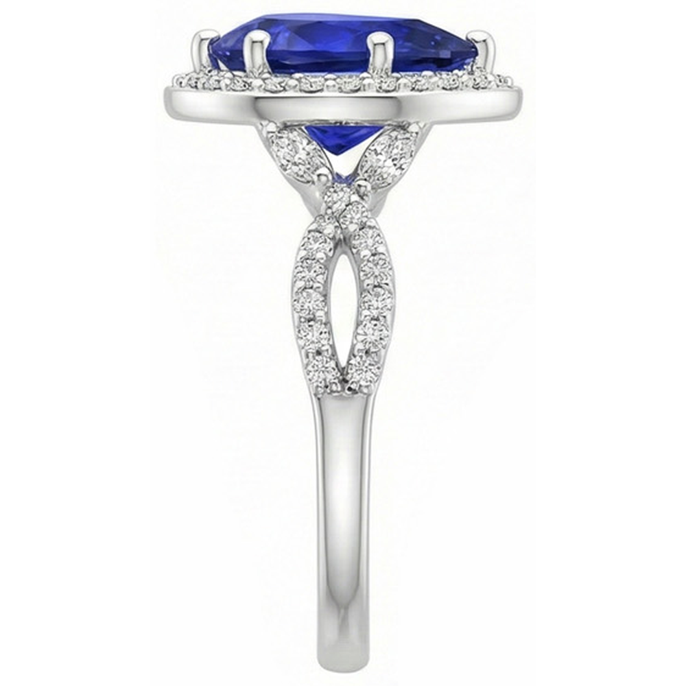 natural round sapphire 3.50ct ring on white background
