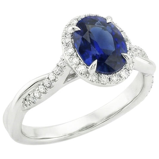 Halo Ring Twisted Style Oval Ceylon Sapphire & Natural Earth Mined DIAMOND ( NOT LAB GROWN )s 4.75 Carats
