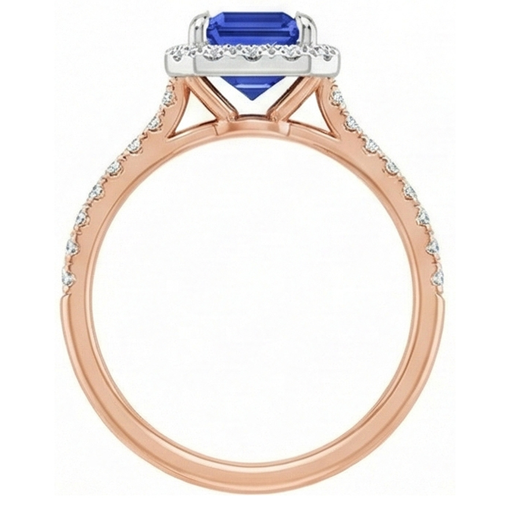 Halo Ring Two Tone Gold Ceylon Sapphire & Natural Earth Mined Diamond 4.25 Carats