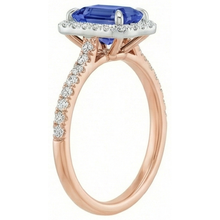 Halo Ring Two Tone Gold Ceylon Sapphire & Natural Earth Mined Diamond 4.25 Carats