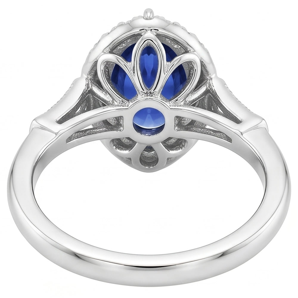 Halo Ring Vintage Style Pear Sri Lankan Sapphire & Natural Earth Mined Diamonds 3.50 Carats