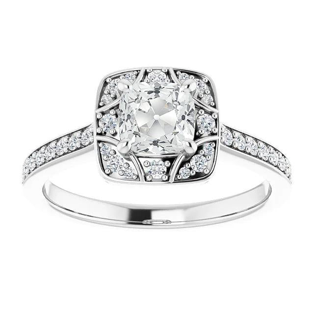 Halo Ring With Accents Cushion Old Cut Real Diamond Prong Set 5.50 Carats