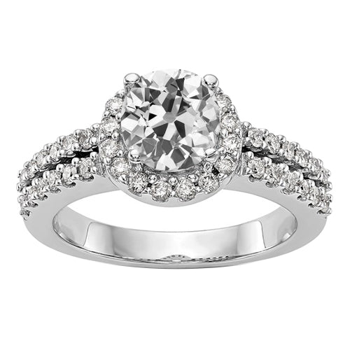 Halo Ring With Accents Double-Row Round Old Mine Cut Genuine Diamond 4 Carats