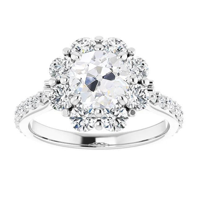 Halo Ring With Accents Old Cut Real Diamond Prong Set 9.50 Carats Gold