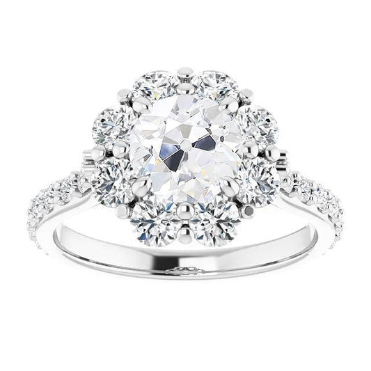 Halo Ring With Accents Old Cut Real Diamond Prong Set 9.50 Carats Gold