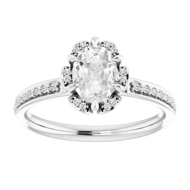 Halo Ring With Accents Oval Old Cut Natural Diamond 6 Prong Set 4.50 Carats