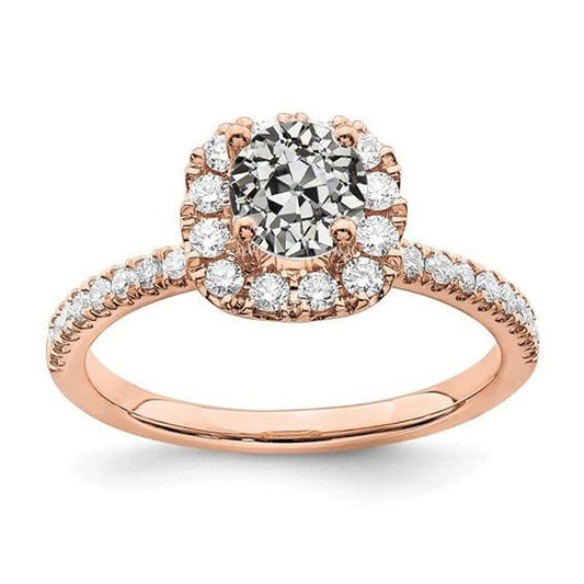 Halo Ring With Accents Real Round Old Miner Diamond 3.25 Carats Rose Gold