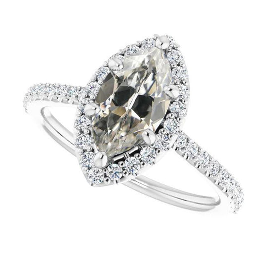 Halo Ring With Accents Round & Marquise Old Miner Genuine Diamond 7.25 Carats