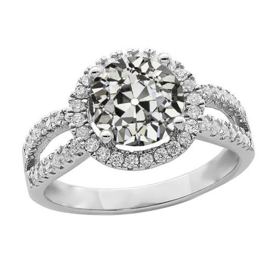Halo Ring With Accents Round Old Miner Genuine Diamond Split Shank 4 Carats