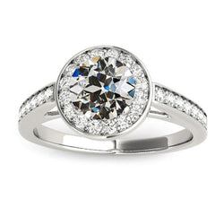 Halo Ring With Accents Round Old Miner Natural Diamond 4 Carats Cathedral Set