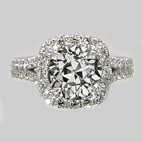 Halo Ring With Accents Round Old Miner Real Diamond Split Shank 4.50 Carats