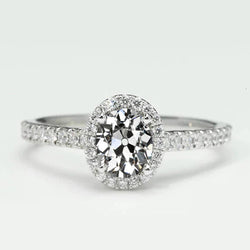 Halo Ring With Accents Round & Oval Old Mine Cut Real Diamond 3.50 Carats