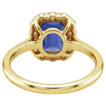 Halo Ring Yellow Gold 14K Ceylon Sapphire & Natural Earth Mined Diamond 4.25 Carats