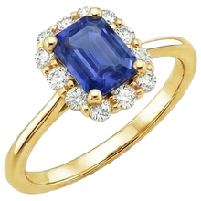 Halo Ring Yellow Gold 14K Ceylon Sapphire & Natural Earth Mined Diamond 4.25 Carats