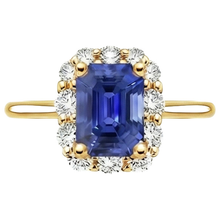 Halo Ring Yellow Gold 14K Ceylon Sapphire & Natural Earth Mined Diamond 4.25 Carats