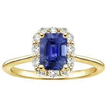 Halo Ring Yellow Gold 14K Ceylon Sapphire & Natural Earth Mined Diamond 4.25 Carats