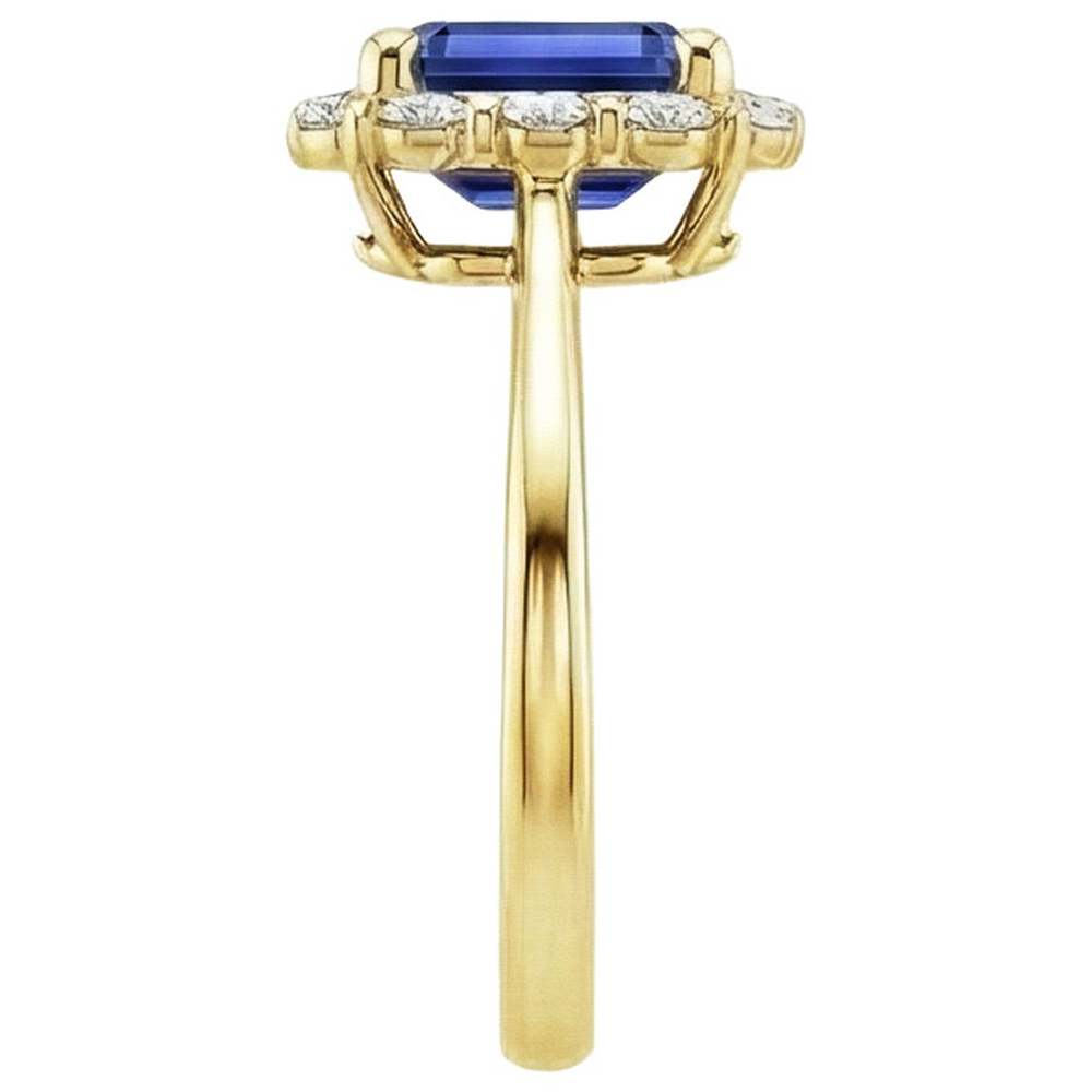 Halo Ring Yellow Gold 14K Ceylon Sapphire & Natural Earth Mined Diamond 4.25 Carats