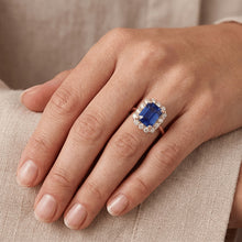 Halo Ring Yellow Gold 14K Ceylon Sapphire & Natural Earth Mined Diamond 4.25 Carats