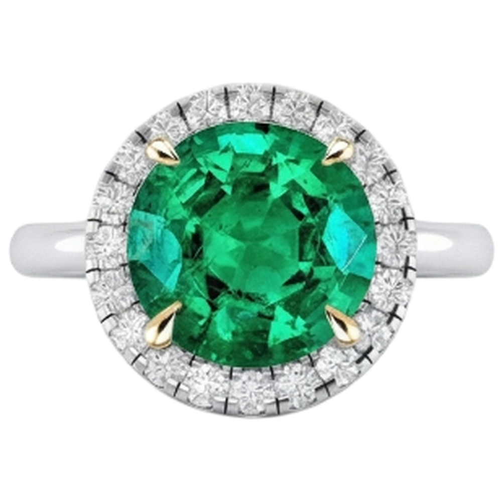 Colored Stone Ring 14K Two Tone Gold with Fine Emerald – profile view
