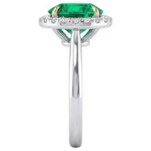 Fine Emerald Round Cut Colored Stone Ring in 14K Two Tone Gold – top view