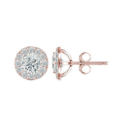 Halo Rose Gold 14K Sparkling 3.50 Carats Real Diamonds Lady Studs Earrings