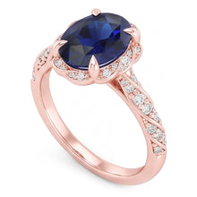 Halo Rose Gold Ring Twist Style Ceylon Sapphire & Natural Earth Mined DIAMOND ( NOT LAB GROWN )s 3.50 Carats