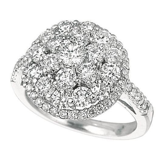 Halo Round Brilliant Real Diamond Prong Setting Ring 2.59 Carat WG 14K