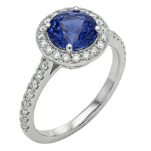 Halo Round Ceylon Sapphire Natural Earth Mined Diamond Ring White Gold 14K