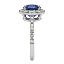 Halo Round Ceylon Sapphire Natural Earth Mined Diamond Ring White Gold 14K