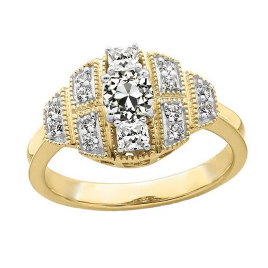 Halo Round & Cushion Old Cut Natural Diamond Two Tone Gold 3 Carats