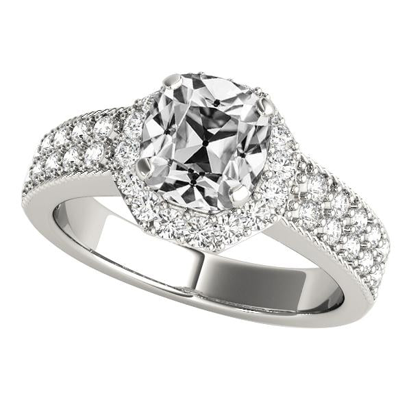 Halo Round & Cushion Old Cut Real Diamond Ring Pave Set 5.75 Carats