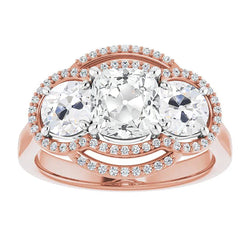 Halo Round & Cushion Old Cut Real Natural Earth Mined Diamond Ring Prong Set 11.50 Carats