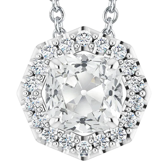 Halo Round & Cushion Old Mine Cut Real Diamond Pendant 7.50 Carats