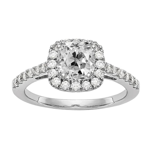 Halo Round & Cushion Old Mine Cut Real Diamond Ring 4 Carats Gold