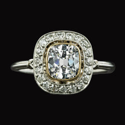 Halo Round & Cushion Old Miner Natural Diamond Ring Two Tone 4.50 Carats