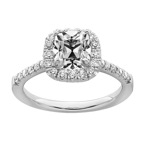 Halo Round & Cushion Old Miner Real Diamond Ring 4 Carats Gold 14K