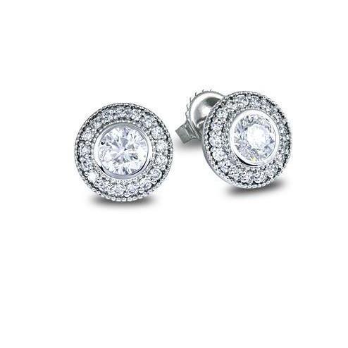 Halo Round Cut 2.34 Carats Real Diamonds Studs Earrings White Gold