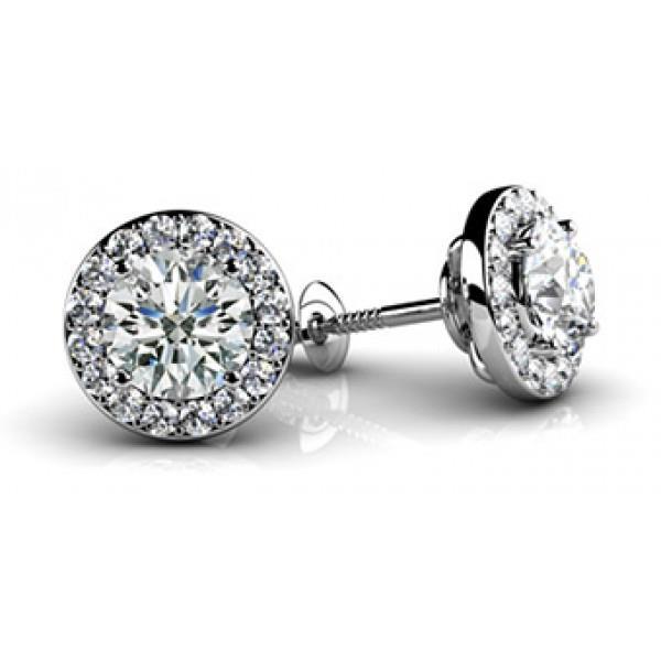 Halo Round Cut Accent Real Diamond Stud Earring 1.82 Carats White Gold 14K