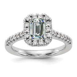Halo Round & Emerald Real Diamond Ring Fishtail Set 4.50 Carats Jewelry