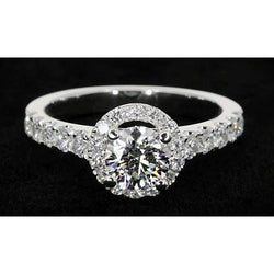 Halo Round Genuine Diamond Engagement Ring 2 Carats Women Jewelry